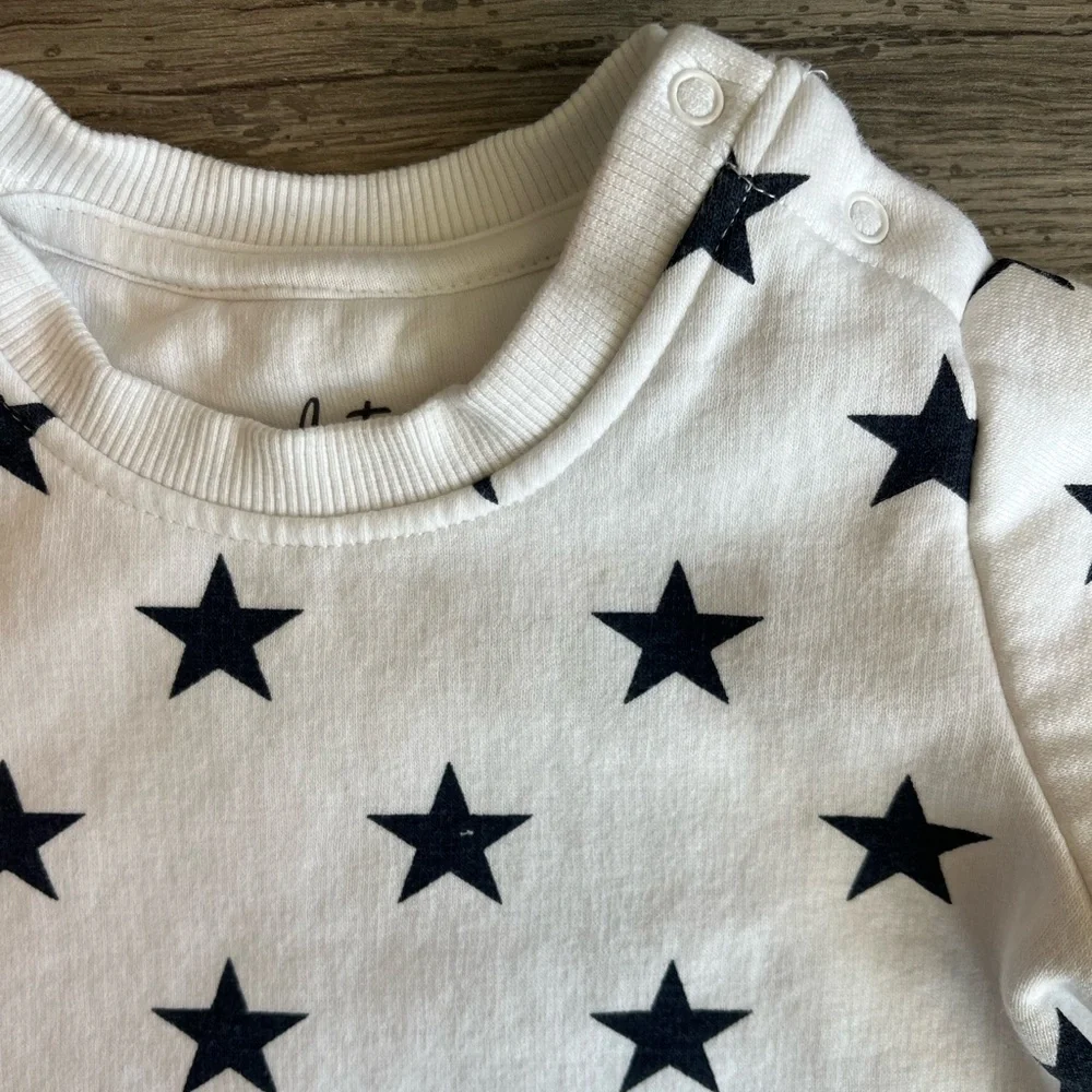 Astro Toddler Girl Long Sleeve Crewneck Sweater White & Black Stars 12-18 Months